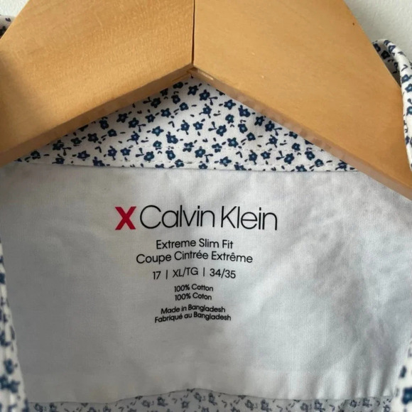 Calvin Klein Extreme Slim Fit Blue Floral Button Down Cotton Shirt Sz XL - Picture 5 of 5